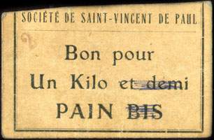 Bon pour Un Kilo <strike>et demi</strike> PAIN <strike>BIS</strike> - Soci�t� de Saint-Vincent-de-Paul - Saint-Christophe de Belfort - Belfort (Territoire-de-Belfort - 90) - face
