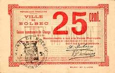 Bon de n�cessit� - Caisse Communale de Change - Ville de Bolbec - 25 centimes 1915 - D�lib�ration du 4 Ao�t 1914