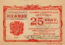 Bon de nécessité - Caisse Communale de Change - Ville de Bolbec - 5 centimes 1917 - Délibération du 4 Août 1914 - face