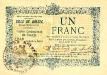 Bon de n�cessit� - Caisse Communale de Change - Ville de Bolbec - 1 franc 1916 - D�lib�ration du 4 Ao�t 1914