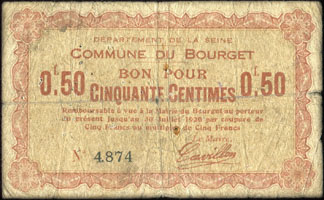 Bon de n�cessit� de la Commune du Bourget - Bon pour 50 centimes