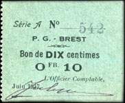 Bon de n�cessit� de Brest - P.G. (Prisonniers de Guerre) - Juin 1917 - S�rie A - n� 542 - 10 centimes - face
