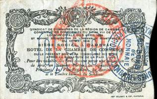 Bon de n�cessit� du Syndicat de Communes de la R�gion de Cambrai - Quatri�me �mission- s�rie F - 50 centimes - dos