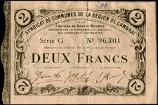 Bon de n�cessit� du Syndicat de Communes de la R�gion de Cambrai - Troisi�me �mission- s�rie G - 2 francs - face