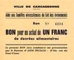 Bon de nécessité de Carcassonne - Bureau d'Aide Sociale - Bon pour 1 franc de denrées alimentaires - face