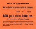 Bon de nécessité de Carcassonne - Bureau d'Aide Sociale - Bon pour 5 francs de denrées alimentaires - face