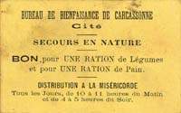 Bon de nécessité de Carcassonne - Bureau de Bienfaisance - Secours en nature - Bon pour UNE RATION de Légumes et pour UNE RATION de Pain