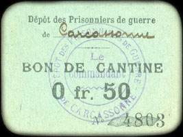 Bon de nécessité de Carcassonne - Dépôt des Prisonniers de Guerre de Carcassonne - Bon de Cantine 0,50 franc - face
