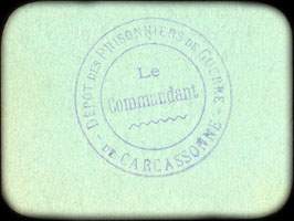 Bon de nécessité de Carcassonne - Dépôt des Prisonniers de Guerre de Carcassonne - Bon de Cantine 0,50 franc - dos
