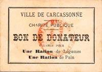 Bon de nécessité Ville de Carcassonne - Bon de donateur valable pour une Ration de Légumes - Une Ration de Pain