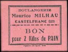 Bon pour 2 Kilos de Pain de la Boulangerie Maurice Milhau � Castelfranc (Lot - 46) - face