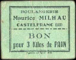 Bon pour 3 Kilos de Pain de la Boulangerie Maurice Milhau � Castelfranc (Lot - 46) - face