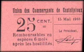 Bon de n�cessit� de 25 centimes - 15 mai 1916 - type avec grand 25 et petit 