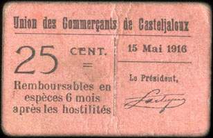 Bon de n�cessit� de 25 centimes - 15 mai 1916 - type avec petit 25 et grand 