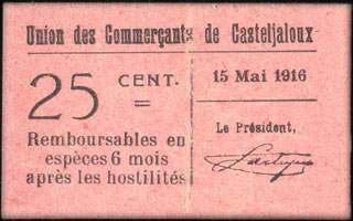 Bon de n�cessit� de 25 centimes - 15 mai 1916 - type avec petit 25 et petit 