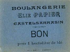 Bon de n�cessit� Castelsarrasin - Boulangerie Elie Papier - Bon pour 1 hectolitre de bl�