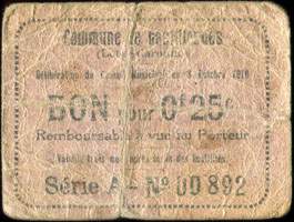 Bon de nécessité de la Commune de Castillonnès (Lot-et-Garonne - département 47) - Délibération du Conseil Municipal du 8 Octobre 1916 - Série A - Bon pour 25 centimes - face