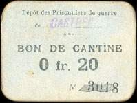 Bon de n�cessit� du D�p�t de Prisonniers de Guerre de Castres - Bon de cantine de 20 centimes