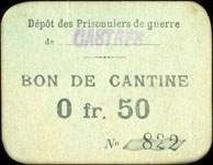 Bon de n�cessit� du D�p�t de Prisonniers de Guerre de Castres - Bon de cantine de 50 centimes