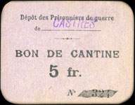 Bon de n�cessit� du D�p�t de Prisonniers de Guerre de Castres - Bon de cantine de 5 francs