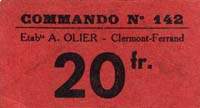 Bon de 20 francs - Commando 142 - Etabts A.Olier - Clermont-Ferrand - face
