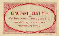 Bon de 50 centimes - numéro 028,928 - Ville de Clichy - dos