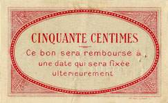 Bon de 50 centimes - num�ro 028,928 - Ville de Clichy - dos
