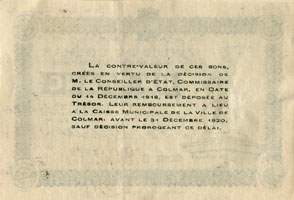Bon de 1 franc - S�rie B - n� 90225 - Emission du 15 d�cembre 1918 - Ville de Colmar - dos