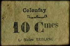 Bon de 10 centimes - Commune de Colonfay - Le Maire, Leblanc - face