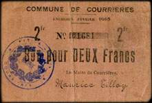 Bon de 2 francs - Commune de Courrières - Emission février 1915 - Courrières (Pas-de-Calais - 62) - face
