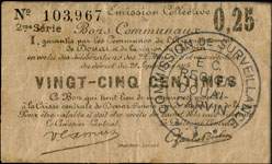 Bon de 25 centimes - 2�me s�rie - num�ro 103,967 de Douai et r�gion de Carvin - Emission Collective - face