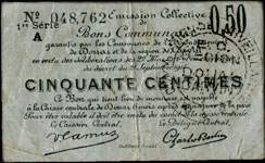 Bon de 50 centimes - 1�re s�rie - num�ro 048,762 de Douai et r�gion de Carvin - Emission Collective - face