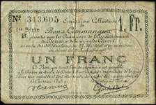 Bon de 1 franc - 1�re s�rie - num�ro 313,605 de Douai et r�gion de Carvin - Emission Collective - face