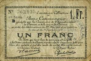 Bon de 1 franc - 1�re s�rie - num�ro 762,935 de Douai et r�gion de Carvin - Emission Collective - face