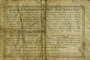 Bon de 1 franc - 1�re s�rie - num�ro 762,935 de Douai et r�gion de Carvin - Emission Collective - dos