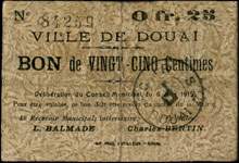 Bon de 25 centimes - série D.1. de la Ville de Douai - Délibération du 6 juin 1915 - face