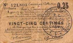 Bon de 25 centimes - 2�me s�rie - num�ro 121,809 de Douai et r�gion de Carvin - Emission Collective - face