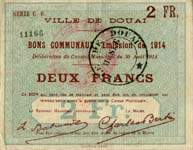 Bon de 2 francs - s�rie C.6. de la Ville de Douai - Bons communaux, Emission de 1914 - face
