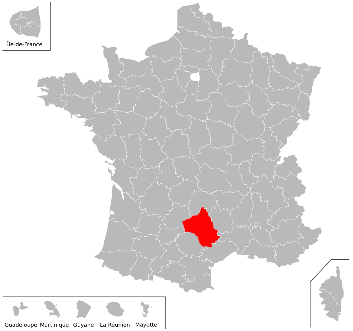 Emplacement du dpartement de l'Aveyron (12) en grand format