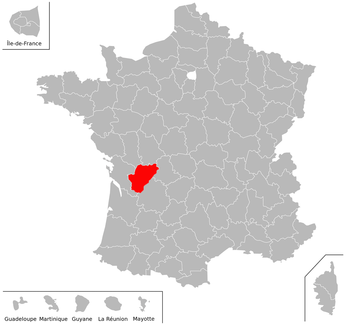 Emplacement du département de la Charente (16) en grand format