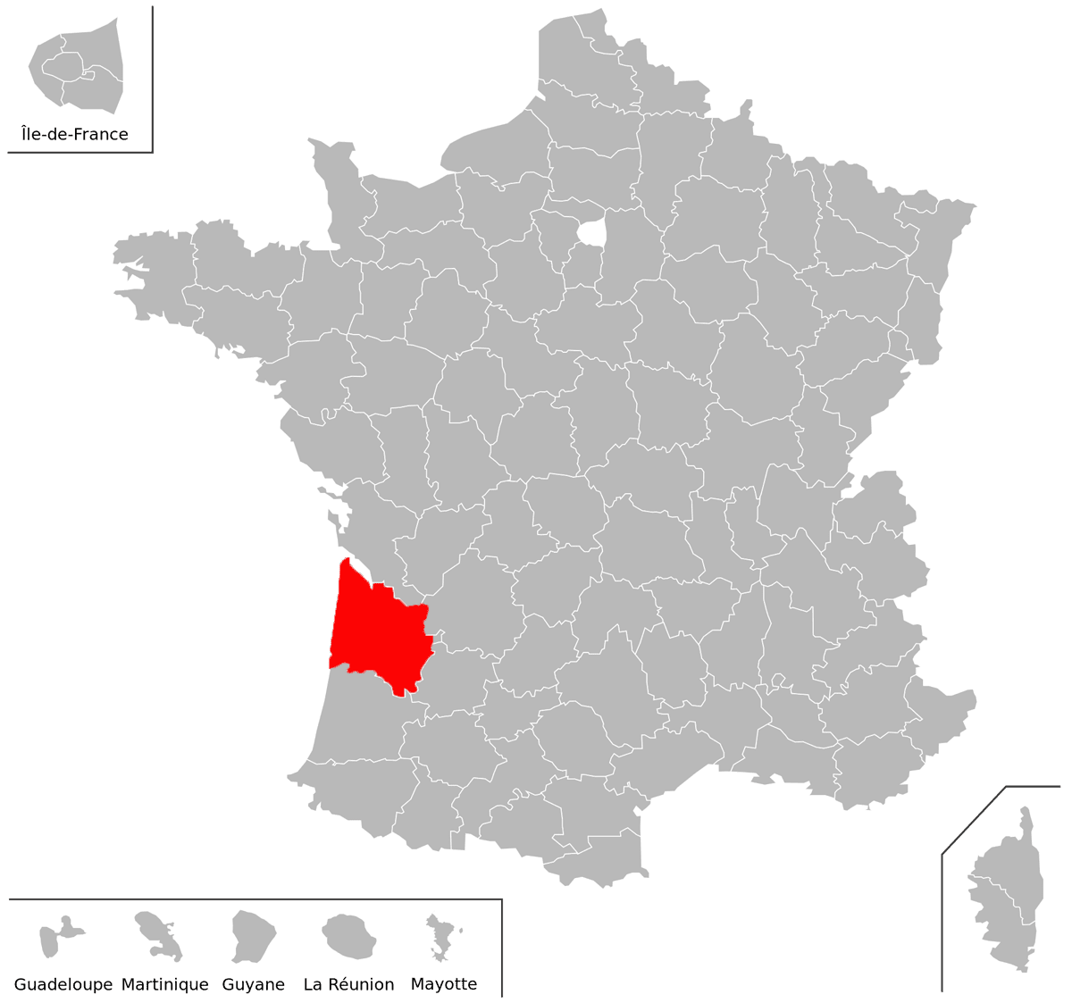 Emplacement du département de la Gironde (33) en grand format