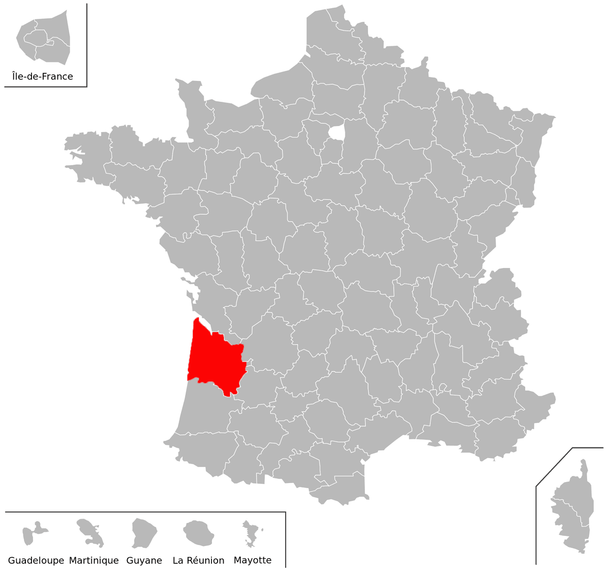 Emplacement du d�partement de la Gironde (33) en grand format