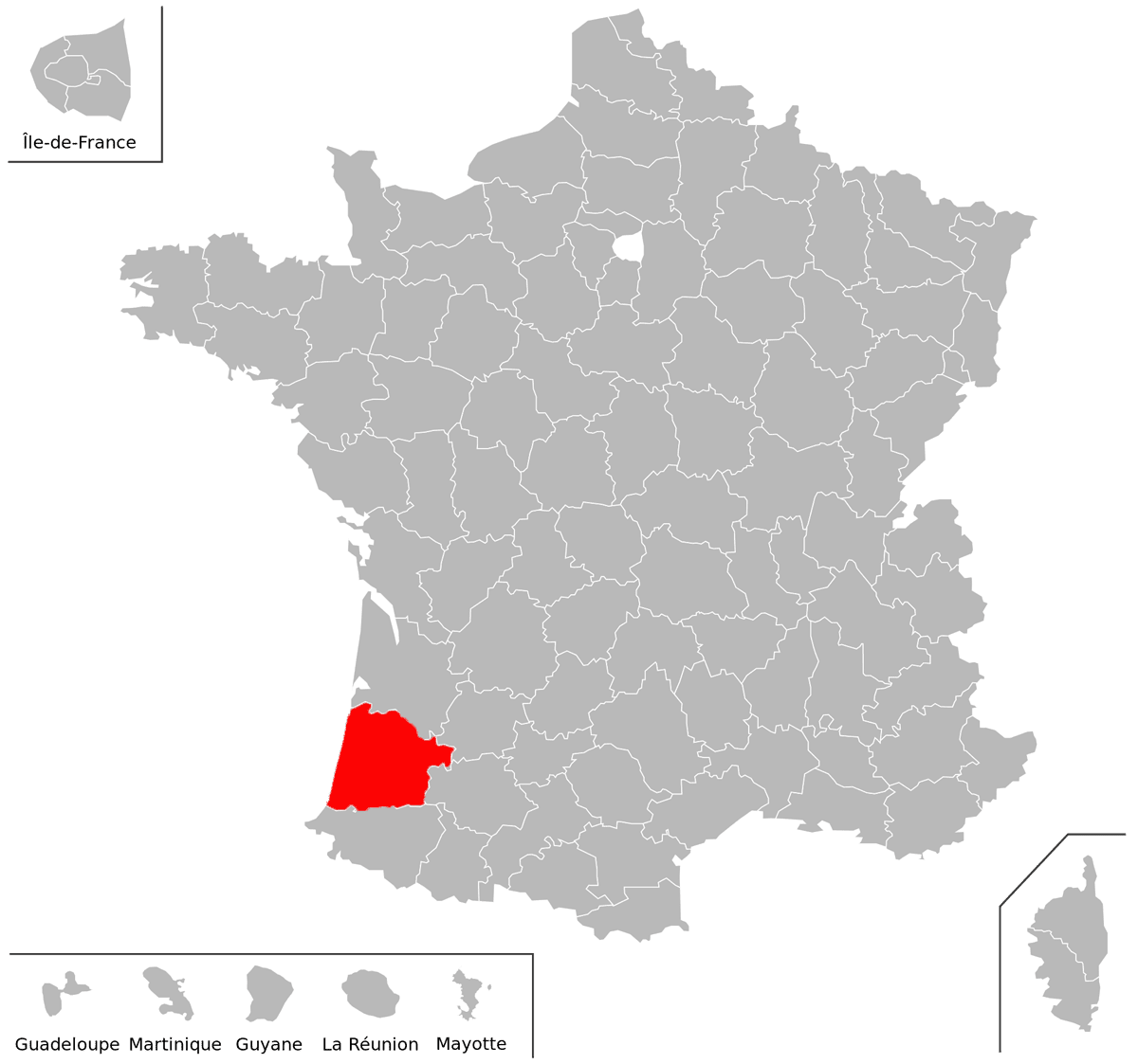 Emplacement du d�partement des Landes (40) en grand format