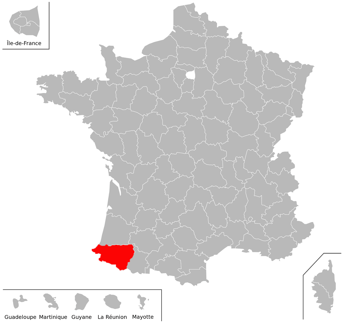 Emplacement du dpartement des Pyrnes-Atlantiques (64) en grand format