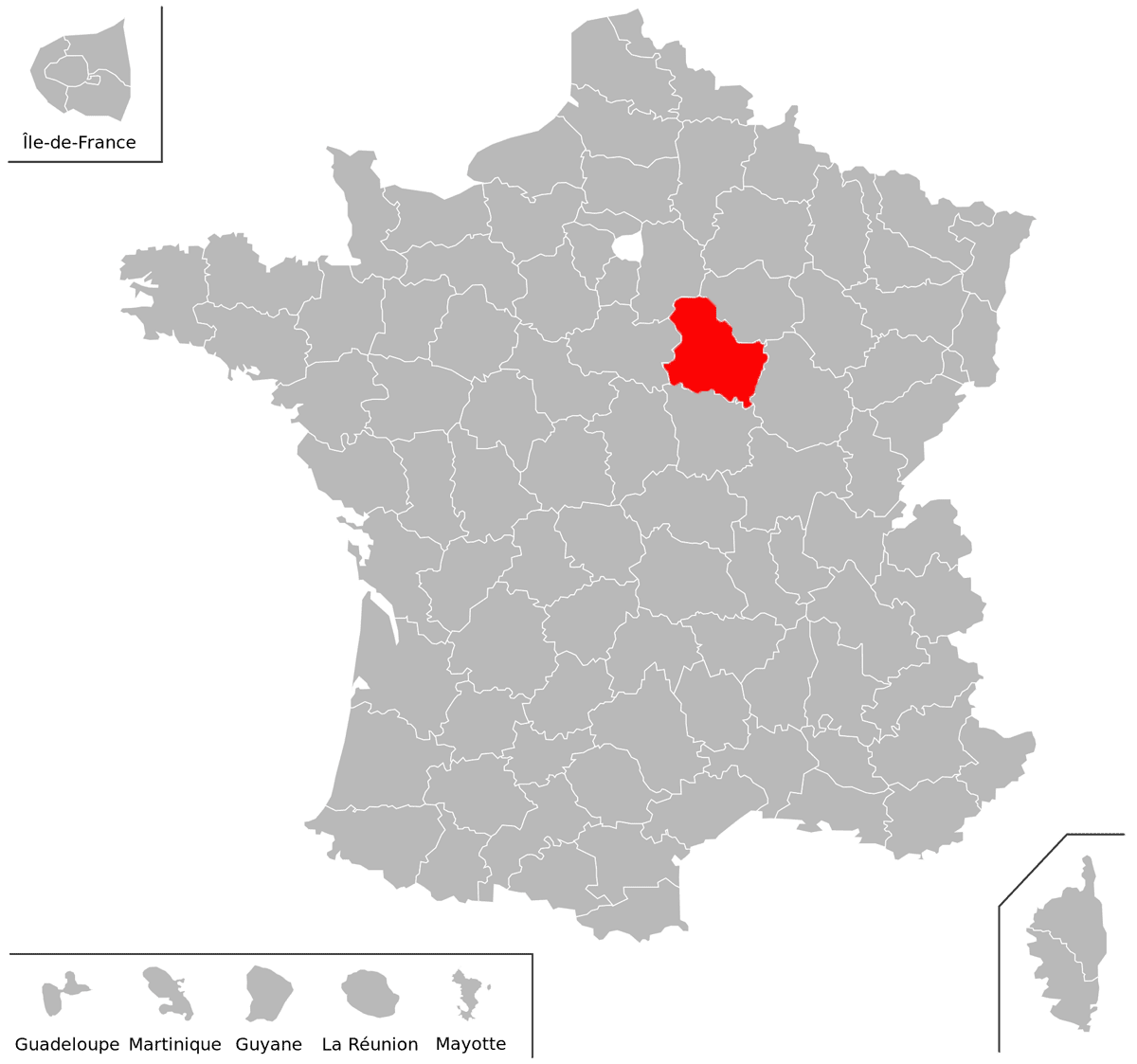 Emplacement du d�partement de l'Yonne (89) en grand format