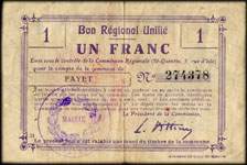 Bon Régional Unifié - 1 franc - Fayet - face
