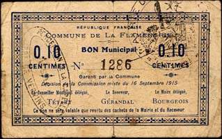 Bon de 10 centimes - la Flamengrie - Décision du 16 septembre 1915 - face