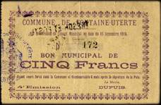 Bon municipal de cinq francs - Commune de Fontaine-Uterte - face