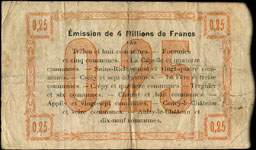 Bon de 25 centimes - Septième série - numéro 57015 - Fourmies, le 24 octobre 1915 - Bon régional - 173 communes - dos