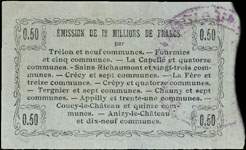 Bon de 50 centimes - S�rie 16 - num�ro 39296 - Fourmies, 8 mai 1916 - Bon r�gional - 176 communes - dos